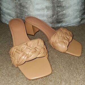Marc Fisher LTD, 10, Braided Leather Chunky Block Heel, Neutral Beige, Cerita